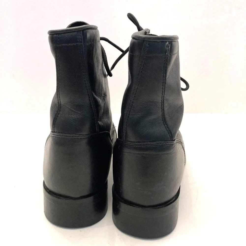 Justin Boots Roper Lace Up Western Boots Jr Girls 5 D Black Leather 620Y Kiltie‎